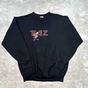 Vintage 1997 Looney Tunes Taz Sweatshirt Black Plaid Logo Made USA Size M